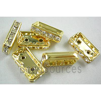 Gold Plated Rectangle Clear  Middle East Rhinestone Beads, Nickel Free