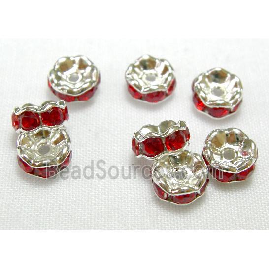 Red Rondelle Middle East Rhinestone Beads, silver plated