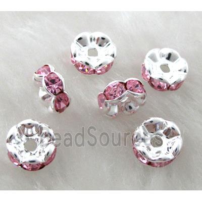 Pink Rondelles Middle East Rhinestone Beads, silver plated