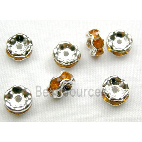 Golden Middle East Rhinestone Beads, Rondelle, silver plated