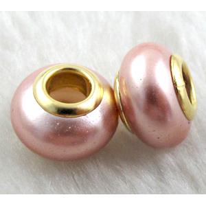 pearlized shell beads, rondelle, pink