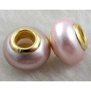 pearlized shell beads, rondelle, pink