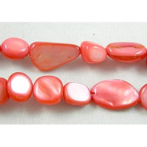 32 inches string of freshwater shell beads, freeform, red