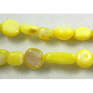 32 inches string of freshwater shell beads, freeform, yellow