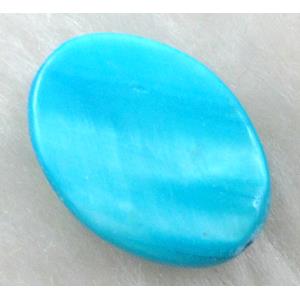 freshwater shell beads, flat-ovel, dyed, aqua