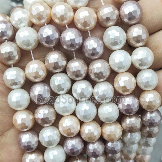 pearlized shell beads, faceted round, mixed color