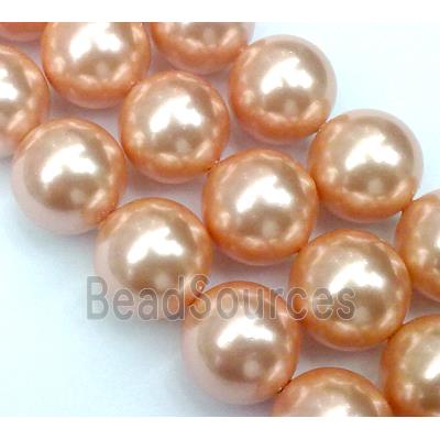 pearlized shell beads, round, rose-pink