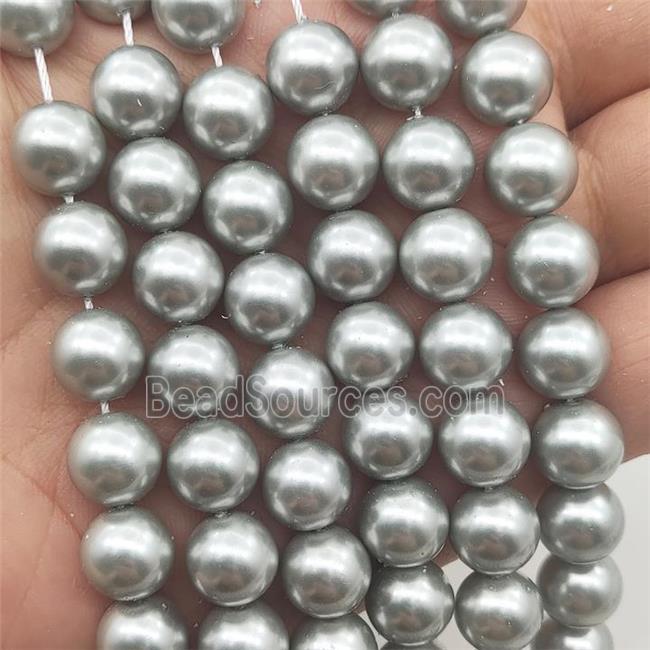 Gray Pearlized Shell Beads Smooth Round