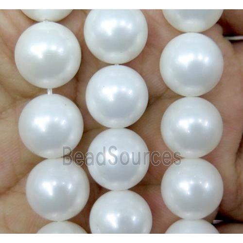 White Pearlized Shell Beads Smooth Round