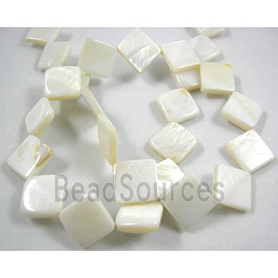 freshwater shell beads, square, corner-drilled, white