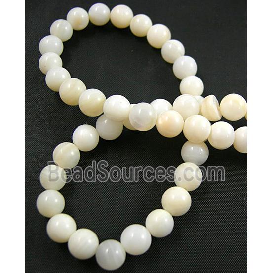 freshwater shell beads, round, dyed, white