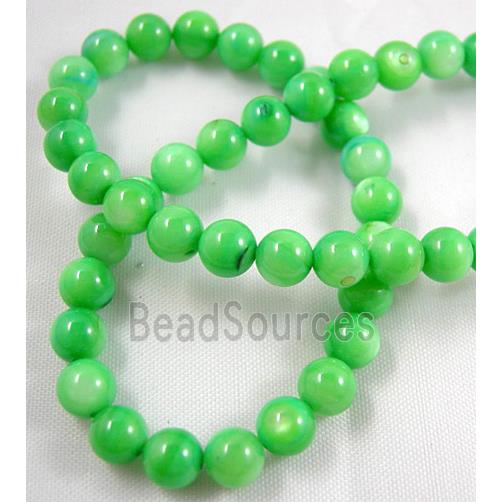 freshwater shell beads, round, dyed, green