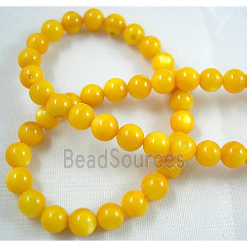 freshwater shell beads, round, dyed, yellow