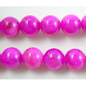 freshwater shell beads, round, dyed, hot-pink