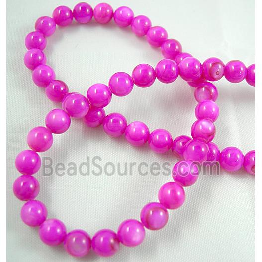 freshwater shell beads, round, dyed, hot-pink