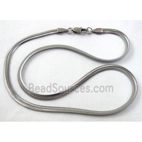 Stainless Steel herringbone Necklace, snake, platinum plated