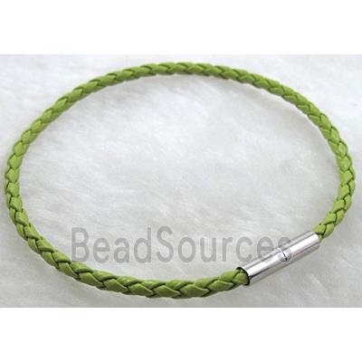 PU Leather Cord Bracelets, magnetic clasp, olive