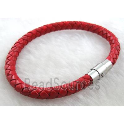 red Leather Bracelet, magnetic clasp