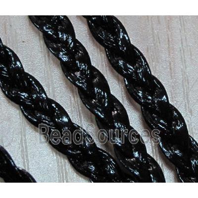 PU leather cord, braided, flat, black