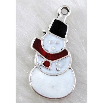 Christmas Snowman, Enamel, Tibetan Silver Non-Nickel