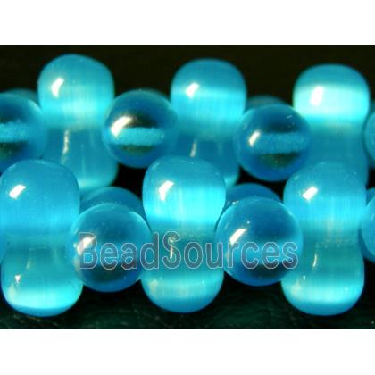 Cat eye beads, peanut, aqua