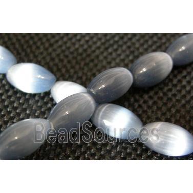 Cats eye beads, rice, metallic grey