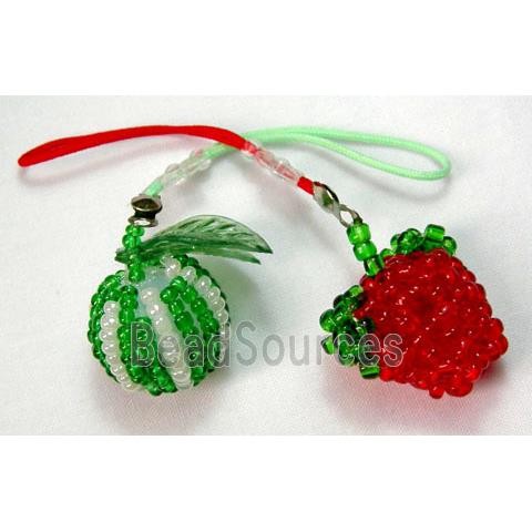 cellphone strap, Fashion Handcraft Pendants, seed glass, mix fruit