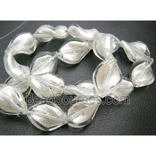 White Handmade Twist Silver Foil Glass Bead