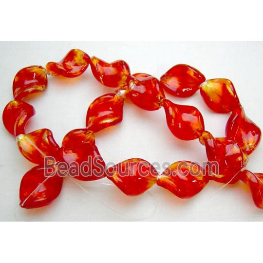 Red Handmade Twist Silver Foil Glass Bead