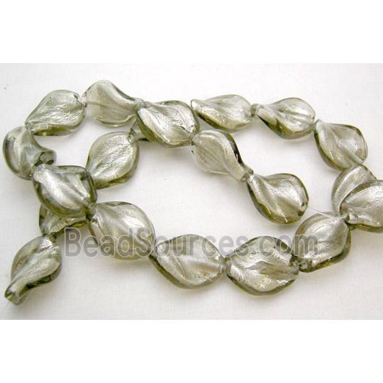 Gray Handmade Twist Silver Foil Glass Bead