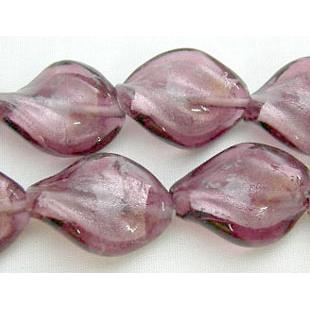 Purple Handmade Twist Silver Foil Glass Bead