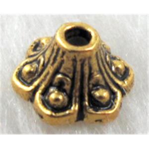 Tibetan Silver Bead Caps, Antique Golden Plated, 9mm dia, 5mm high, hole:1.8mm