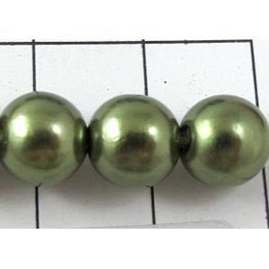 pearlized plastic beads, round, green, 8mm dia, approx 1900pcs