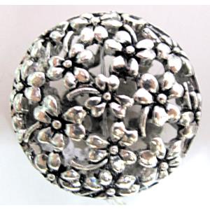 Hollow Tibetan Silver bead, lead free and nickel free, 25x25mm