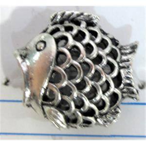 Hollow Tibetan Silver zinc fish bead, lead free and nickel free, 17x15mm