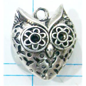 Hollow Tibetan Silver owl pendant, lead free and nickel free, 26x30mm