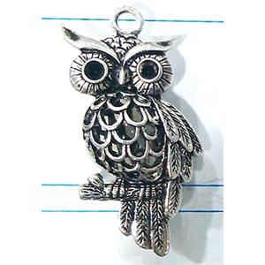 Hollow Tibetan Silver owl pendant, lead free and nickel free, 21x46mm