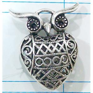 Hollow Tibetan Silver owl pendant, lead free and nickel free, 31x36mm