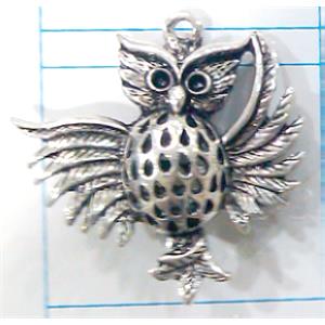 Hollow Tibetan Silver owl pendant, lead free and nickel free, 36x37mm