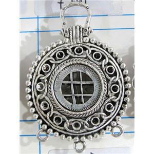 Hollow Tibetan Silver pendant, lead free and nickel free, 34mm dia