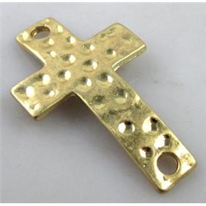 hammered Tibetan Silver Connector Cross lead free and nickel free matte gold, 22x31mm