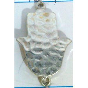 hammered Hamsahand Tibetan Silver connector, lead free and nickel free, milk silver, 20x31mm
