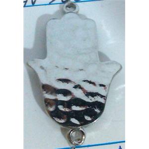 hammered Hamsahand Tibetan Silver connector, lead free and nickel free, platinum plated, 20x31mm
