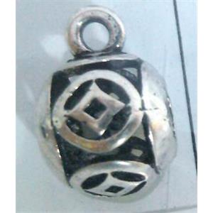 hollow, round tibetan silver hanger bead, lead free and nickel free, approx 9mm ball, 4mm hole