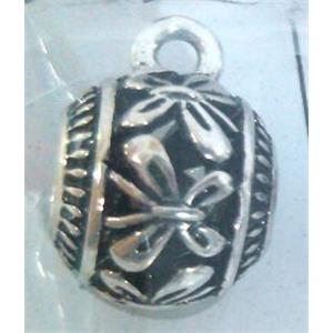 hollow, round tibetan silver hanger bead, lead free and nickel free, approx 9mm ball, 4mm hole