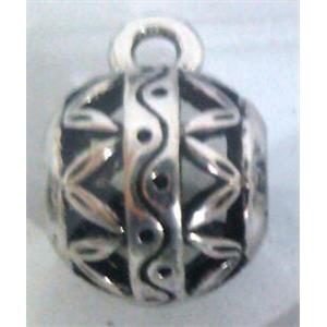 hollow, round tibetan silver hanger bead, lead free and nickel free, approx 9mm ball, 4mm hole
