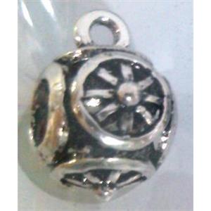 hollow, round tibetan silver hanger bead, lead free and nickel free, approx 9mm ball, 4mm hole