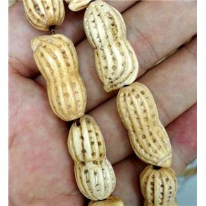 antique cattle bone beads, peanut, yellow, approx 14x33mm