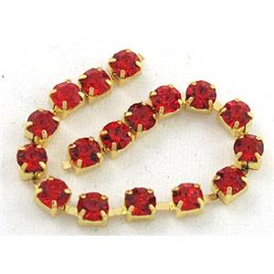 ruby rhinestone chain, gold plated, approx 2.3-2.4mm rhinestone