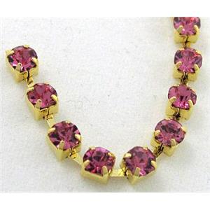 hotpink rhinestone chain, gold, approx 3.8-4mm rhinestone